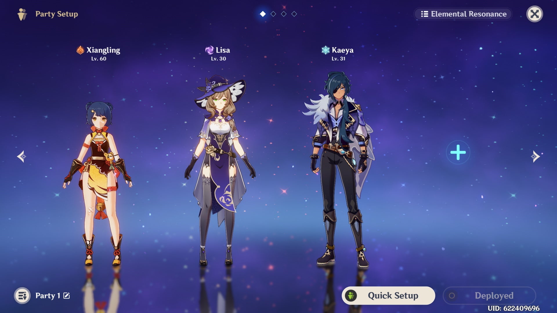 Dori team comps: A menu page showing Xiangling, Lisa, and Kaeya