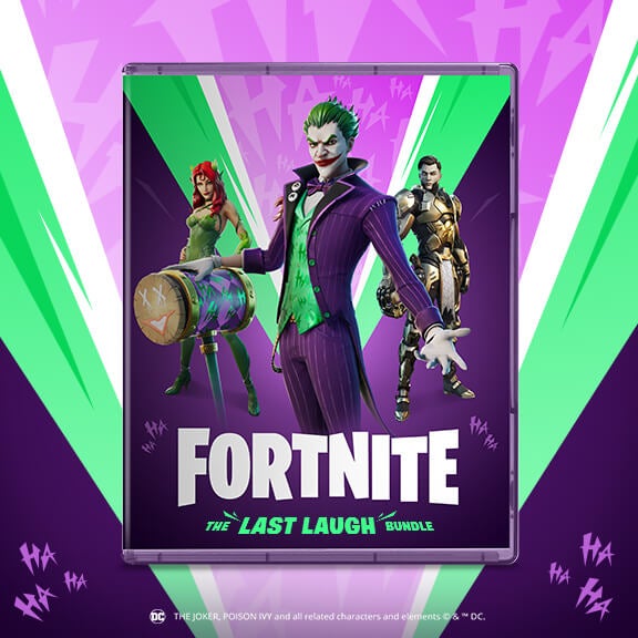 Image for Fortnite's The Last Laugh bundle includes The Joker, Midas Rex, and Poison Ivy