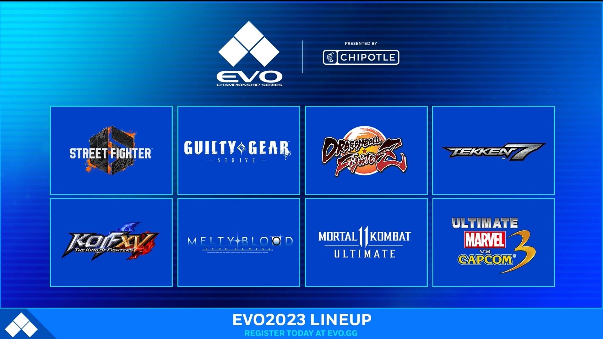 Official graphic showing Evo 2023 line-up