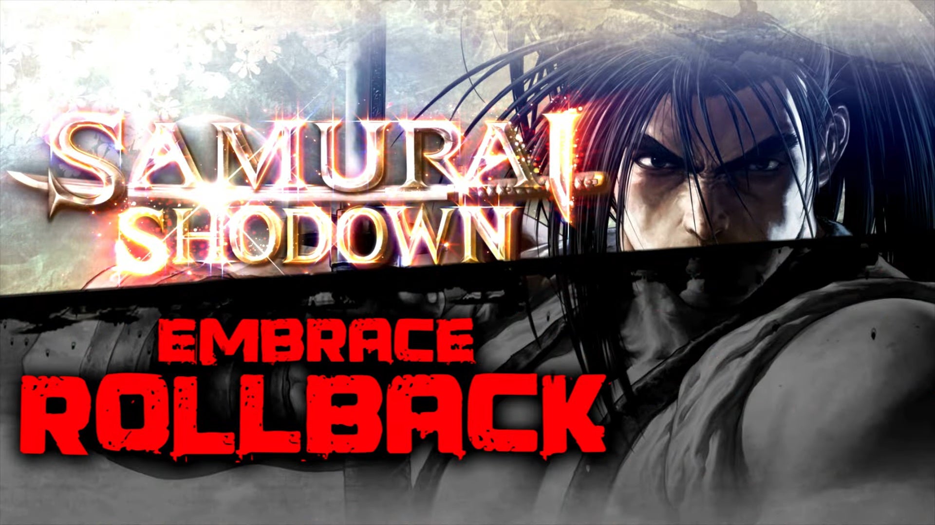 Screenshot from the Samurai Showdown Evo 2022 trailer with "embrace rollback" highlighted in red.