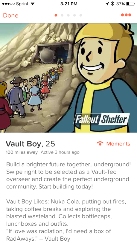 Image for Fallout Shelter wants you to swipe right on Tinder