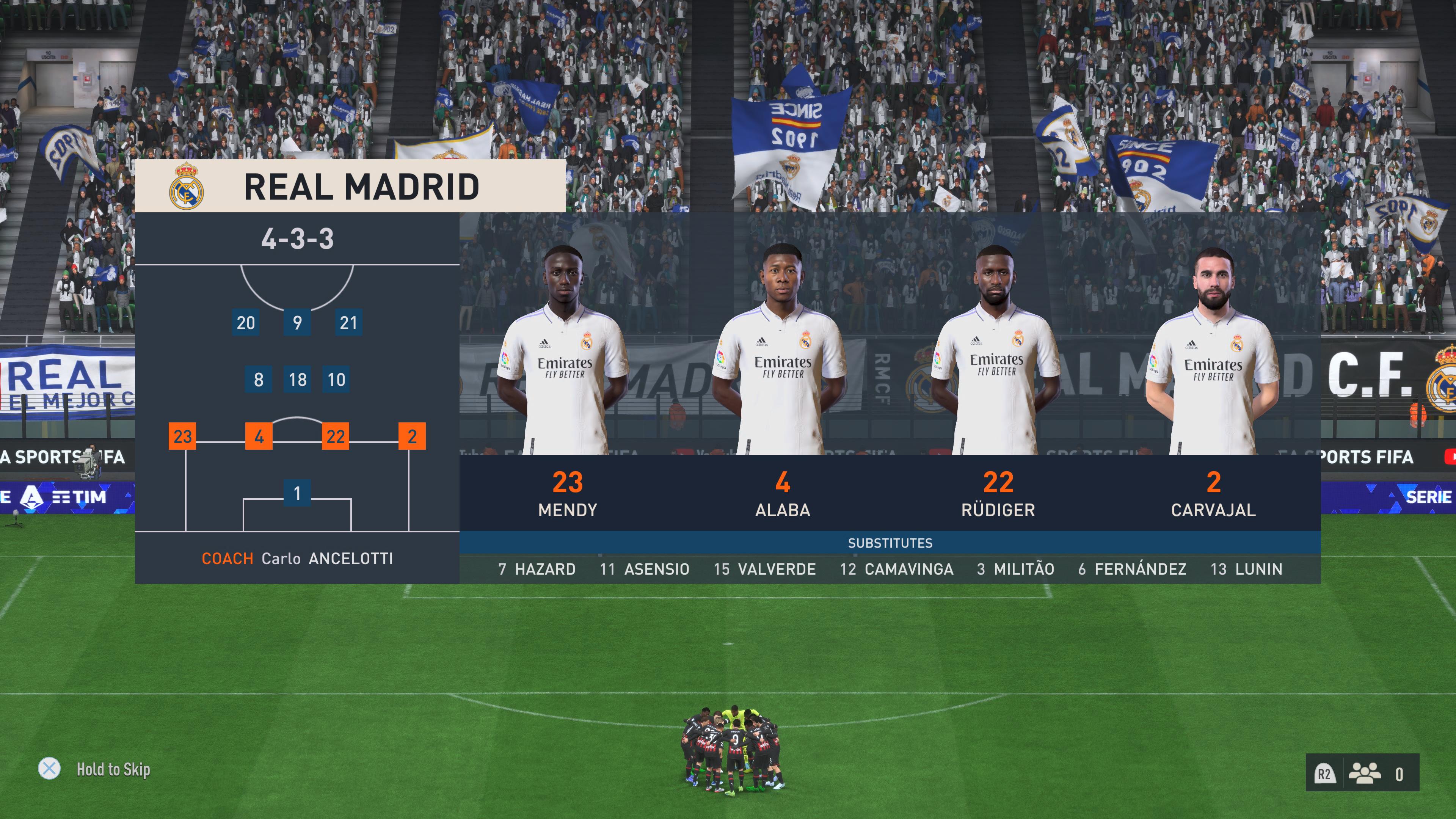 A TV graphic of the Real Madrid back four in FIFA 23