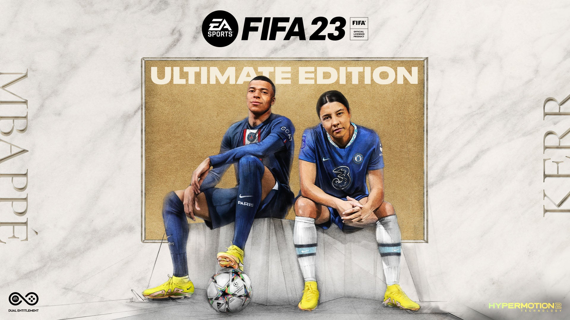 Kylian Mbappe and Sam Kerr on the FIFA 23 Ultimate Edition cover