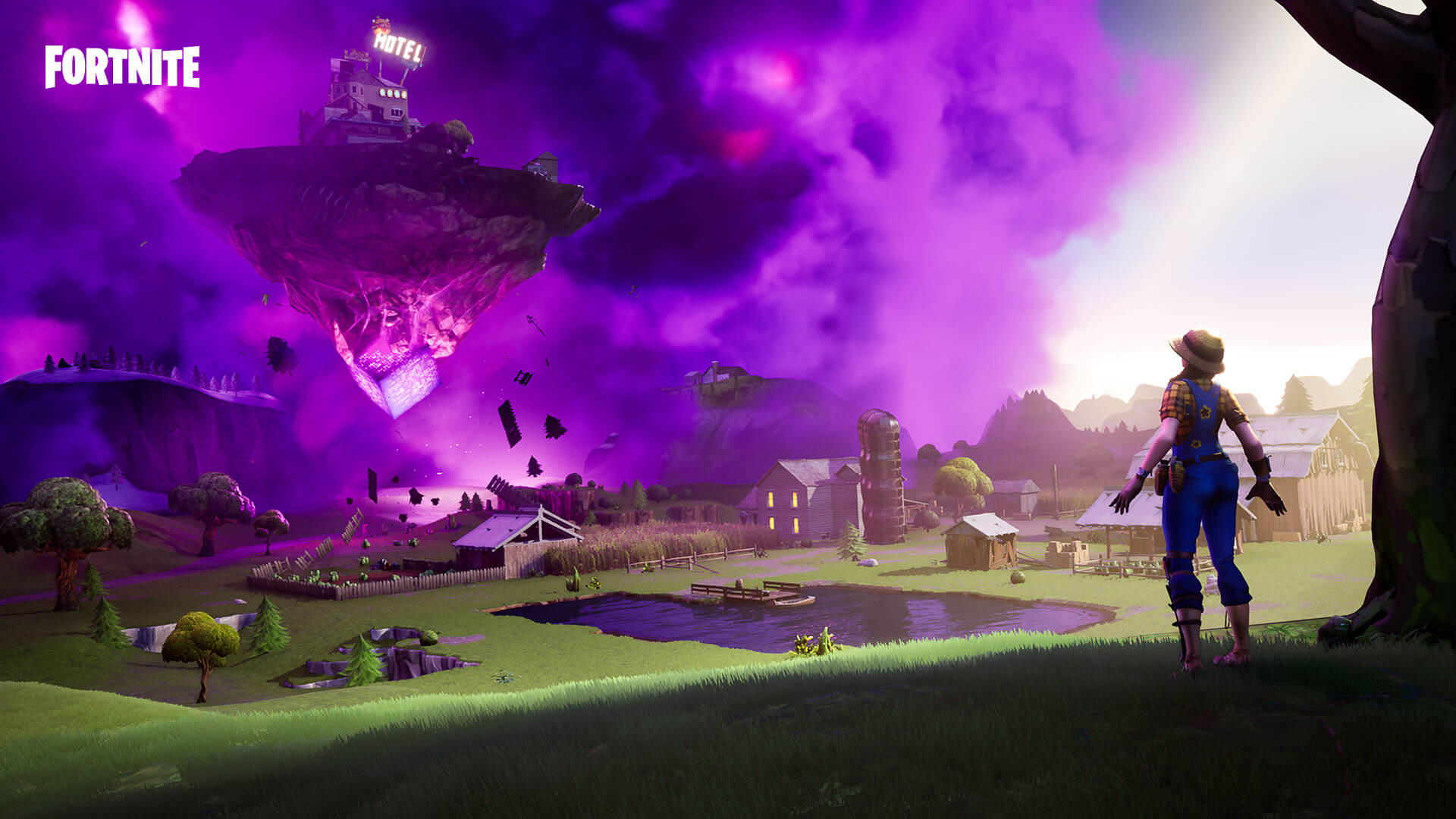 Image for Fortnite: land on top of a floating island and a meteor