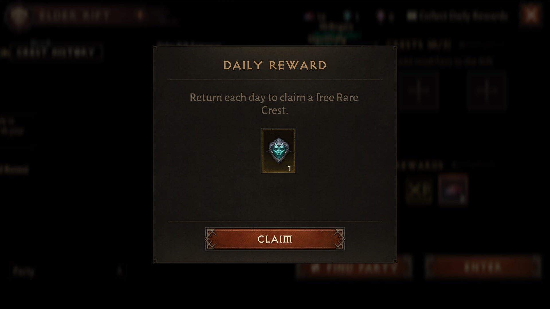 The free rare crest daily reward in Diablo Immortal