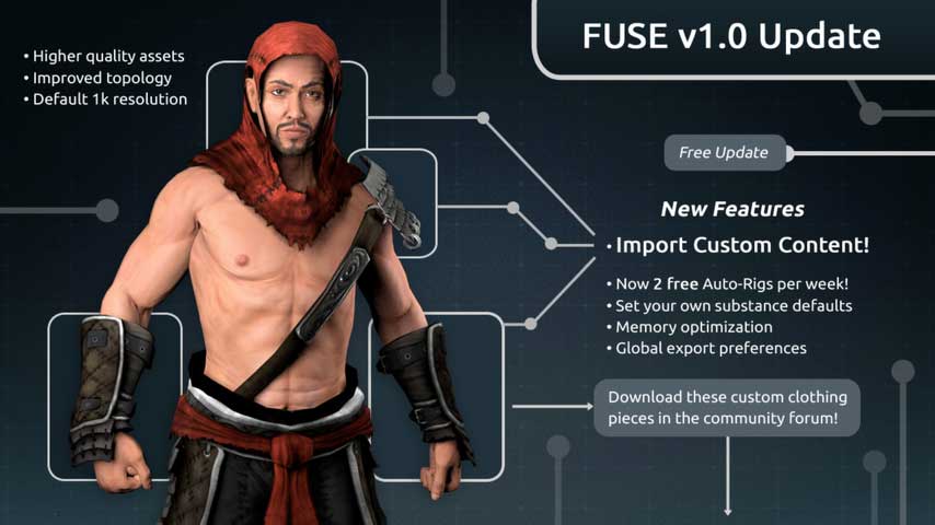 Image for Fuse character creator 1.0 update adds asset imports