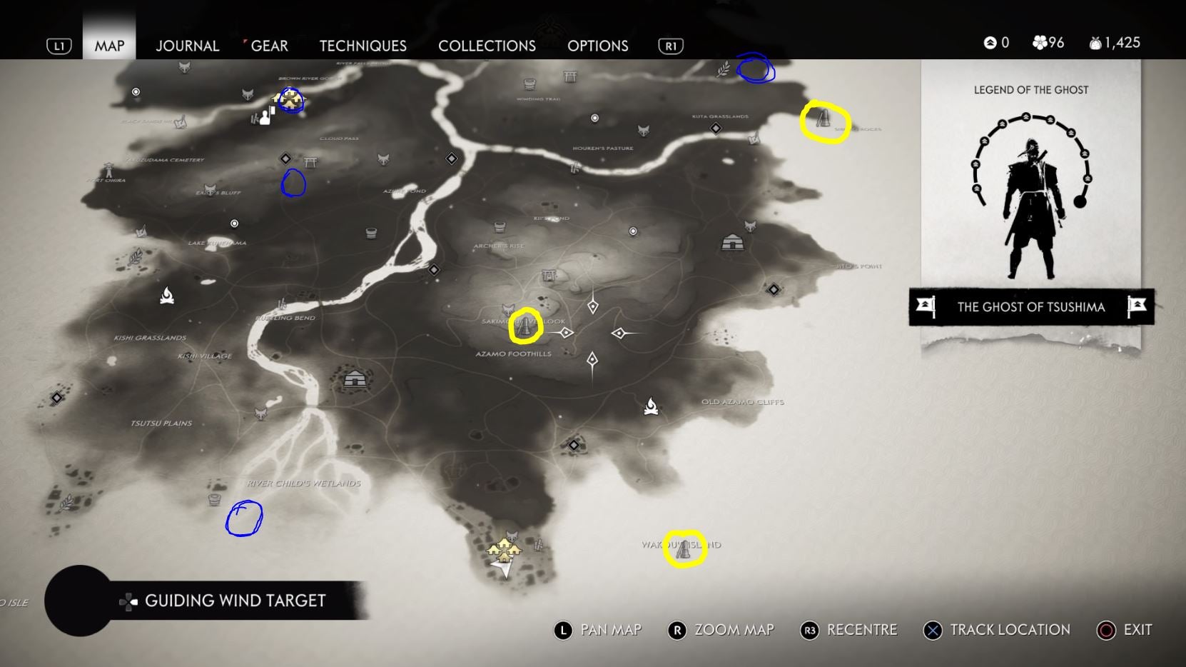 Image for Ghost of Tsushima Full map - where to find every sword kit, vanity item and secret hat easter egg