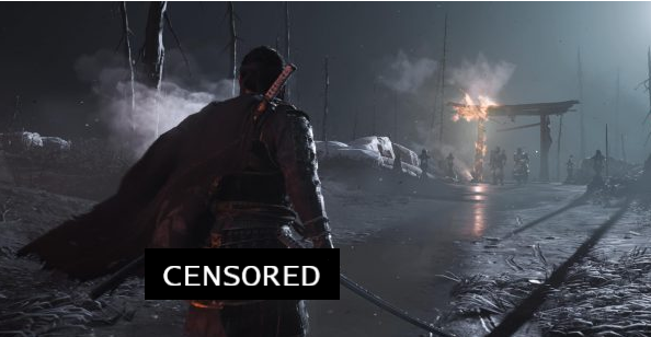 Image for Ghost of Tsushima "depicts a man's exposed buttocks as he bathes in a hot spring"