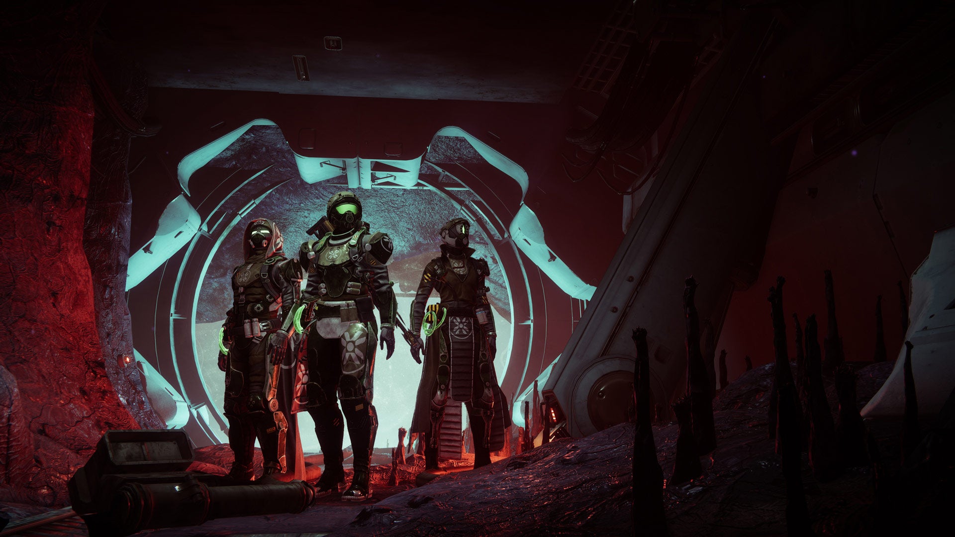 Three Guardians exploring the Leviathan in Destiny 2: Season of the Haunted.