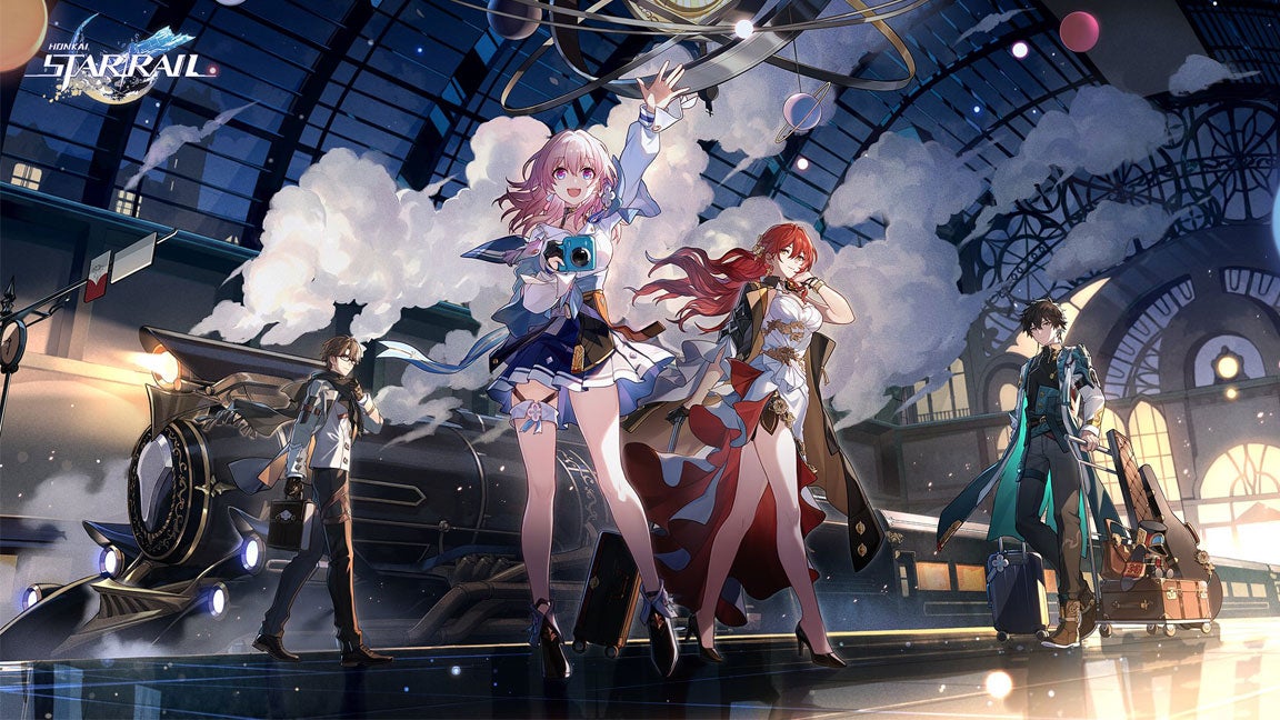 Key artwork for new mobile game Honkai Star Rail showing a selection of the new main characters posing.