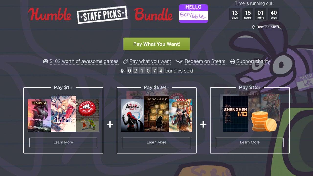 Image for Latest Humble Bundle selection chosen by a crayon dog, includes BioShock Infinite and Beholder on the cheap
