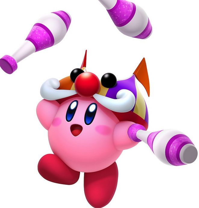 Image for Kirby Triple Deluxe video shows various hats, levels, train munching 