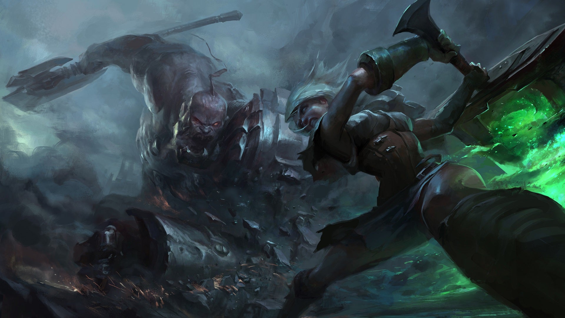 Sion and Riven from League of Legends fighting