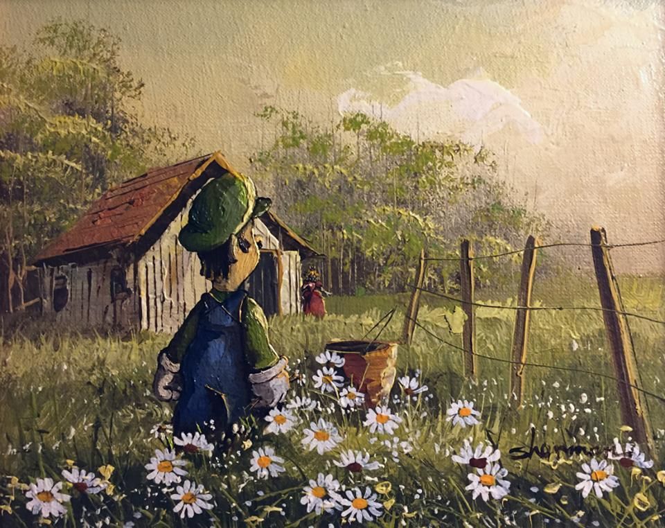 Image for Artist adds video game and sci-fi characters to thrift store paintings