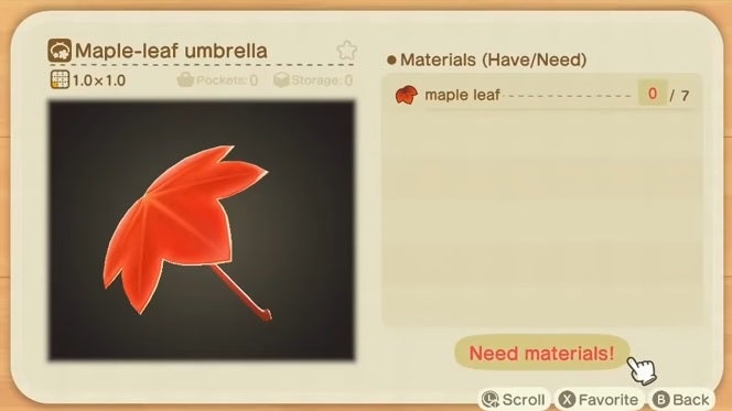 Image for Animal Crossing: New Horizons - Maple Leaf recipe list