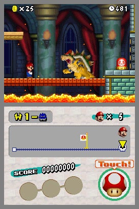 Mario can be seen fighting Bowser in world one of New Super Mario Bros.