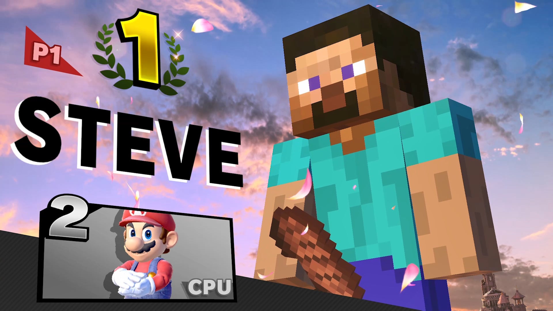 Image for Minecraft Steve's Smash Bros. Ultimate victory pose looks like he's holding his...