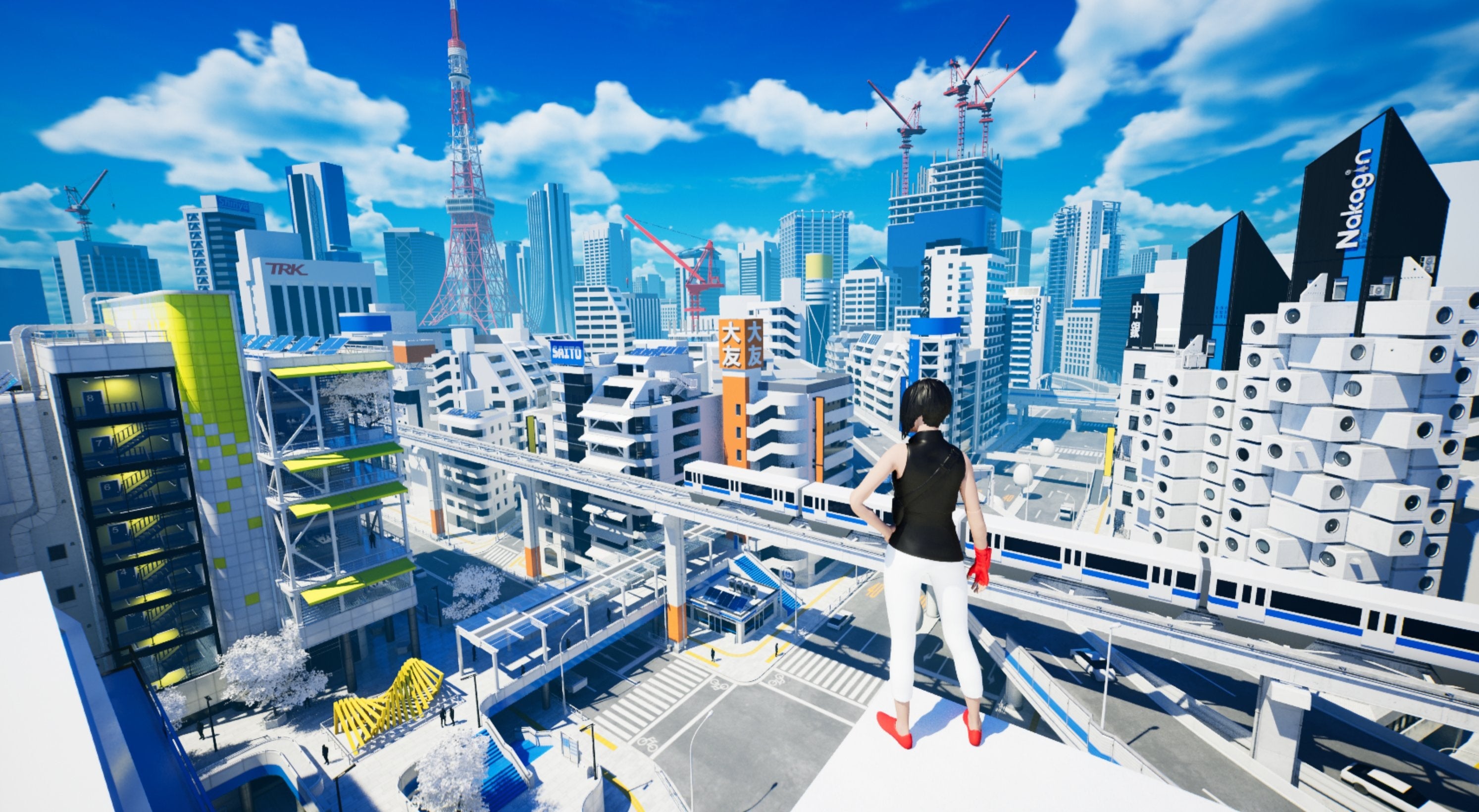 Faith from Mirror's Edge looking over a city in this recreated Unreal Engine 5 demo.