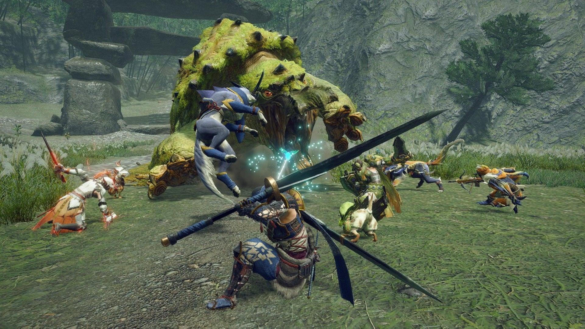 A hunter fighting Tetranadon for armor parts