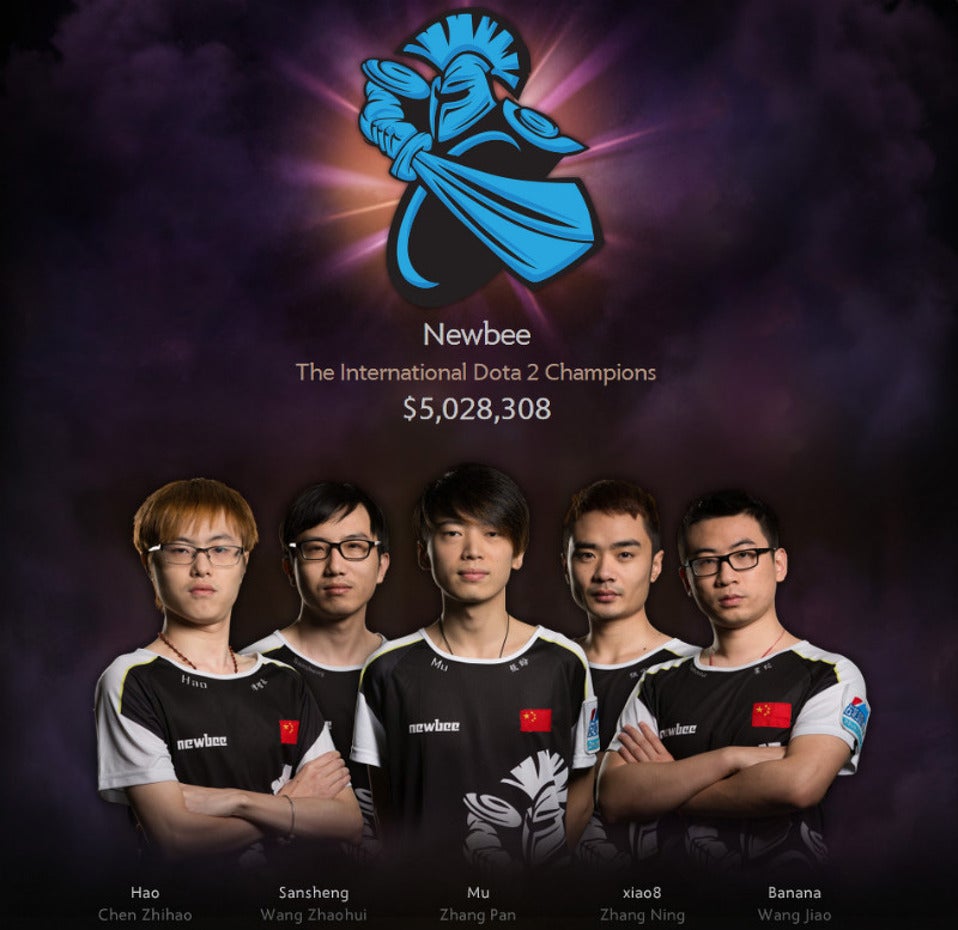 Image for Newbee wins record $5m prize to become Grand Champions at The International