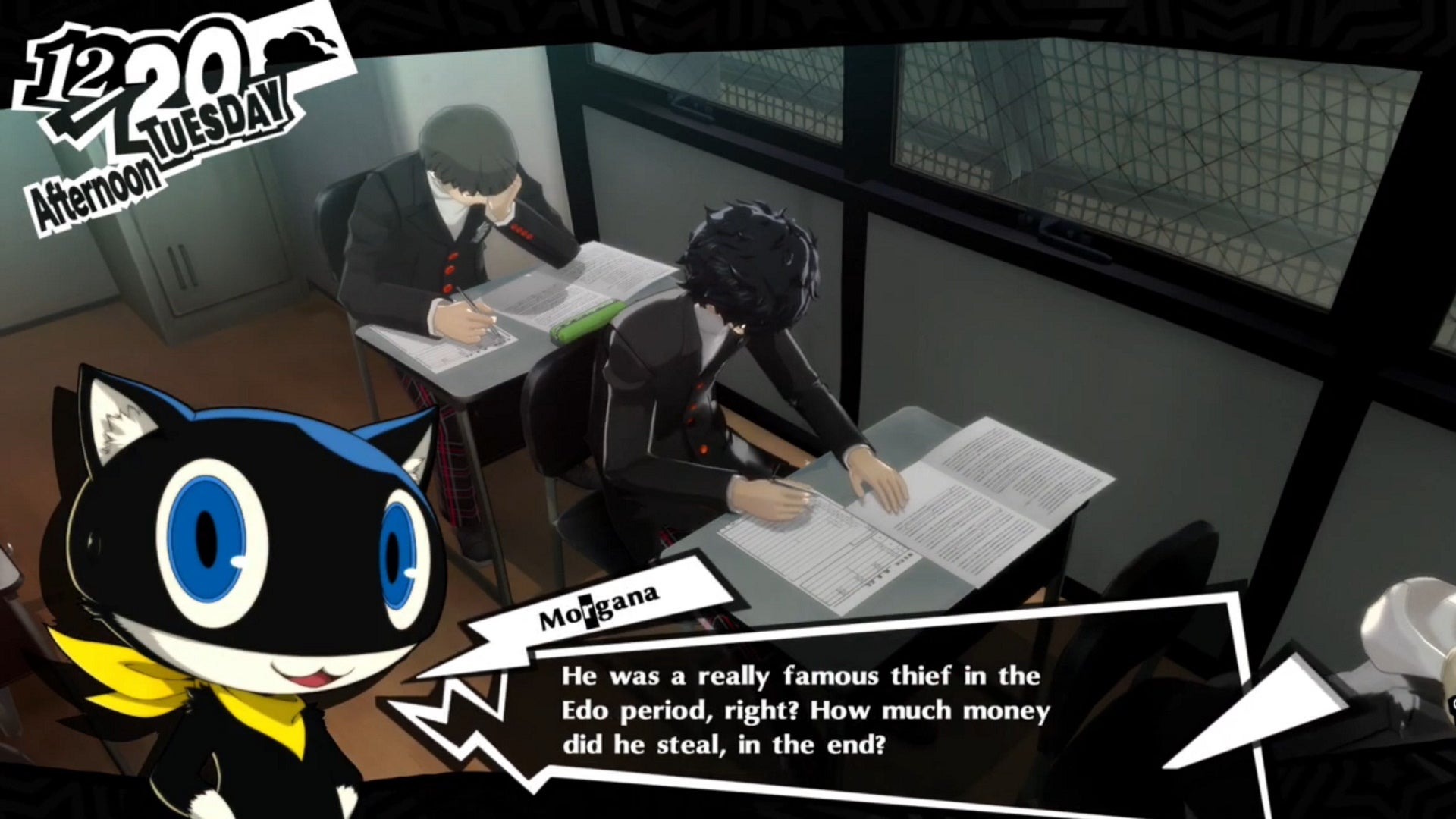 Persona 5 Royal classroom answers December: An anime cat is asking about a thief's plunder
