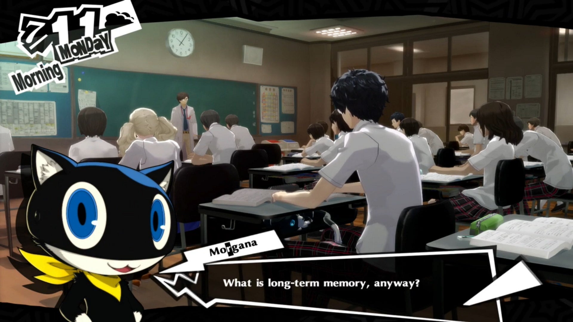 Persona 5 Royal classroom answers July: An anime cat is asking what a long-term memory is