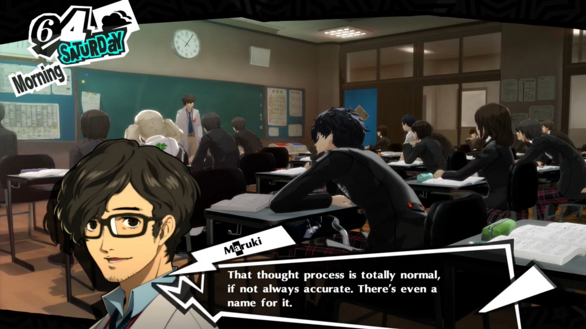Persona 5 Royal classroom answers June: An anime man wearing glasses asks his students a question