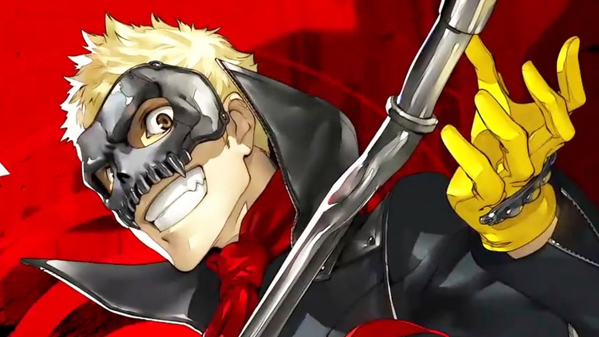 Persona 5 Royal Ryuji Confidant: An anime young man with blonde hair and yellow gloves holds a lead pipe in both hands
