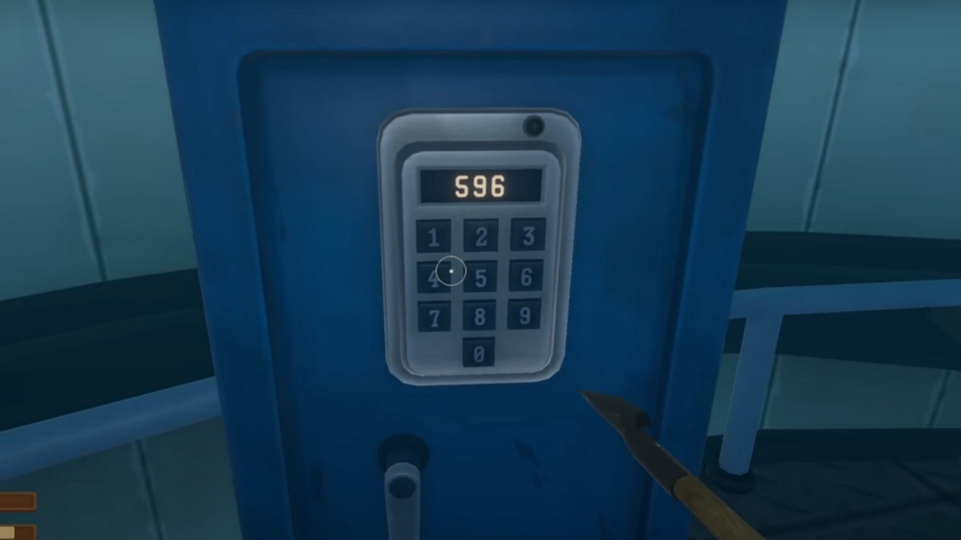 The observatory safe code pad on Temperance with three numbers of the combination entered
