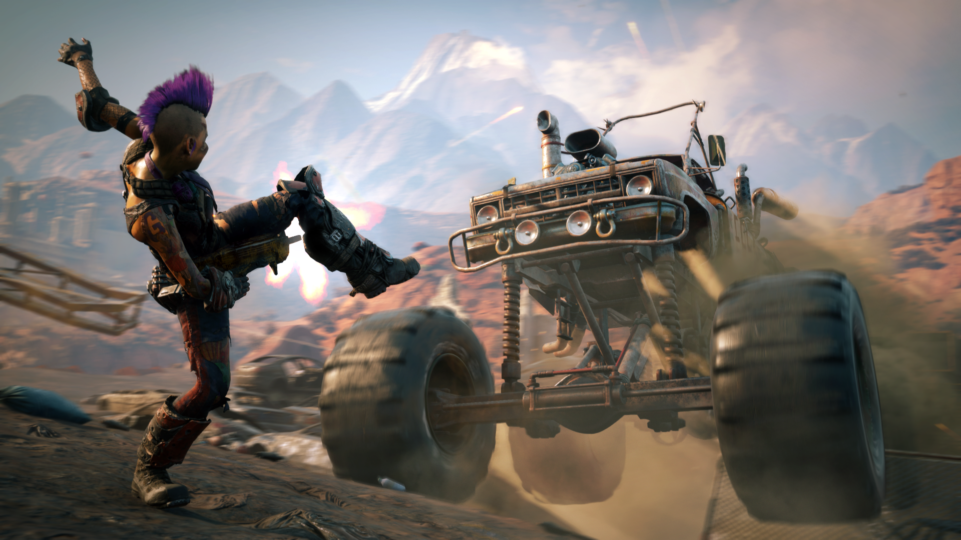 Image for Rage 2 extended gameplay shows off convoys, a guy punching himself in the face