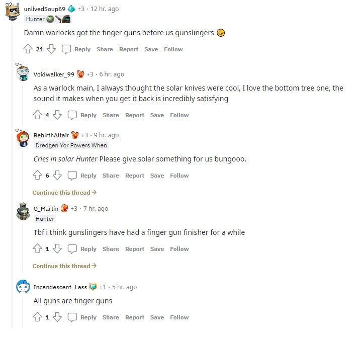 Beberapa pengguna Reddit berbagi pemikiran mereka tentang senjata jari Warlock baru di Destiny 2