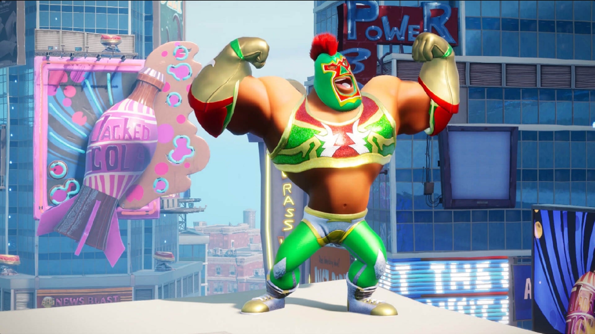 Rumbleverse character flexing in-game