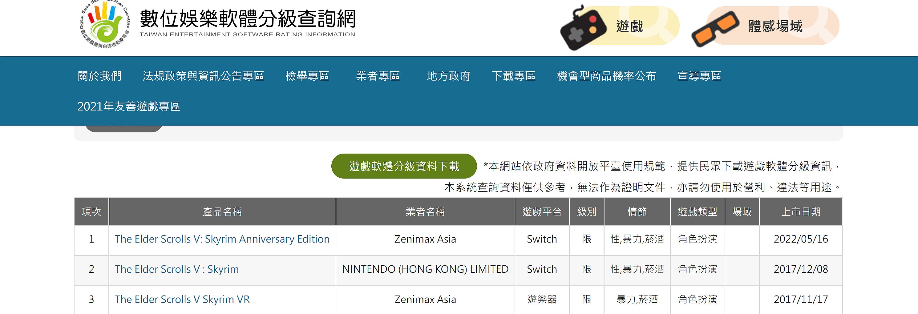Skyrim Anniversary Edition rated for Switch in Taiwan - 6