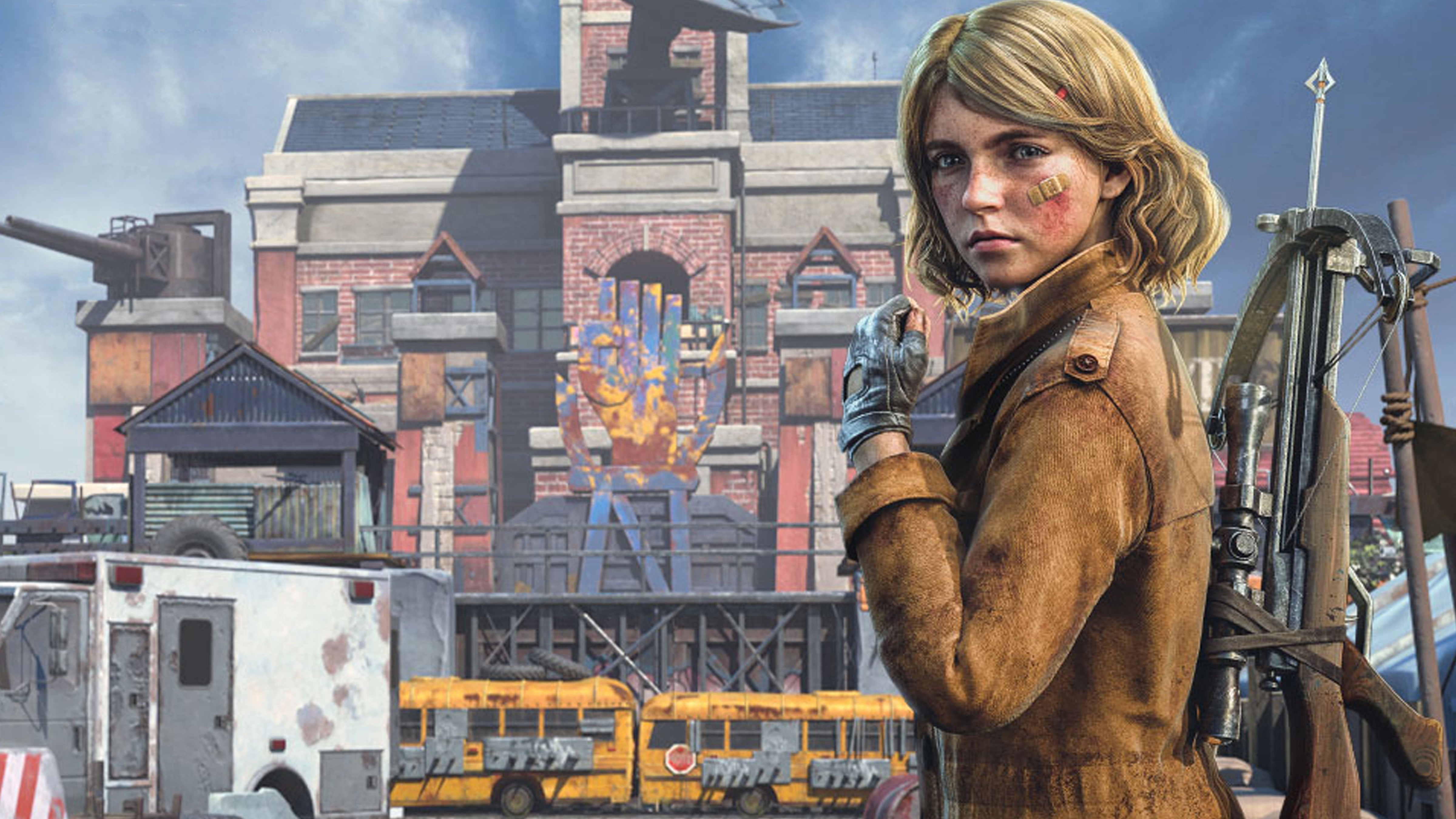 Artwork for mobile game State of Survival showing a young girl with a rifle standing by a fortified base.