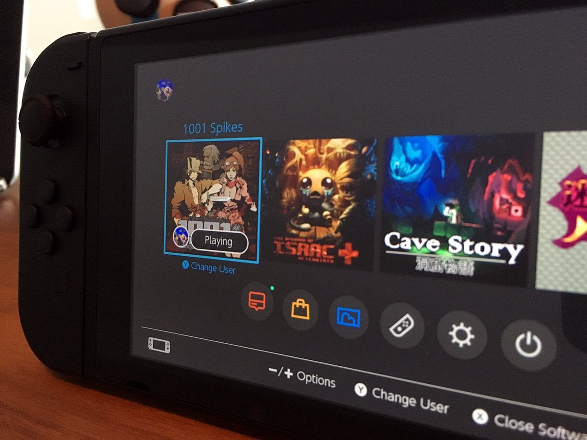 Image for Switch UI close up, Cave Story and 1001 Spikes ports shown in hastily-deleted publisher tweet