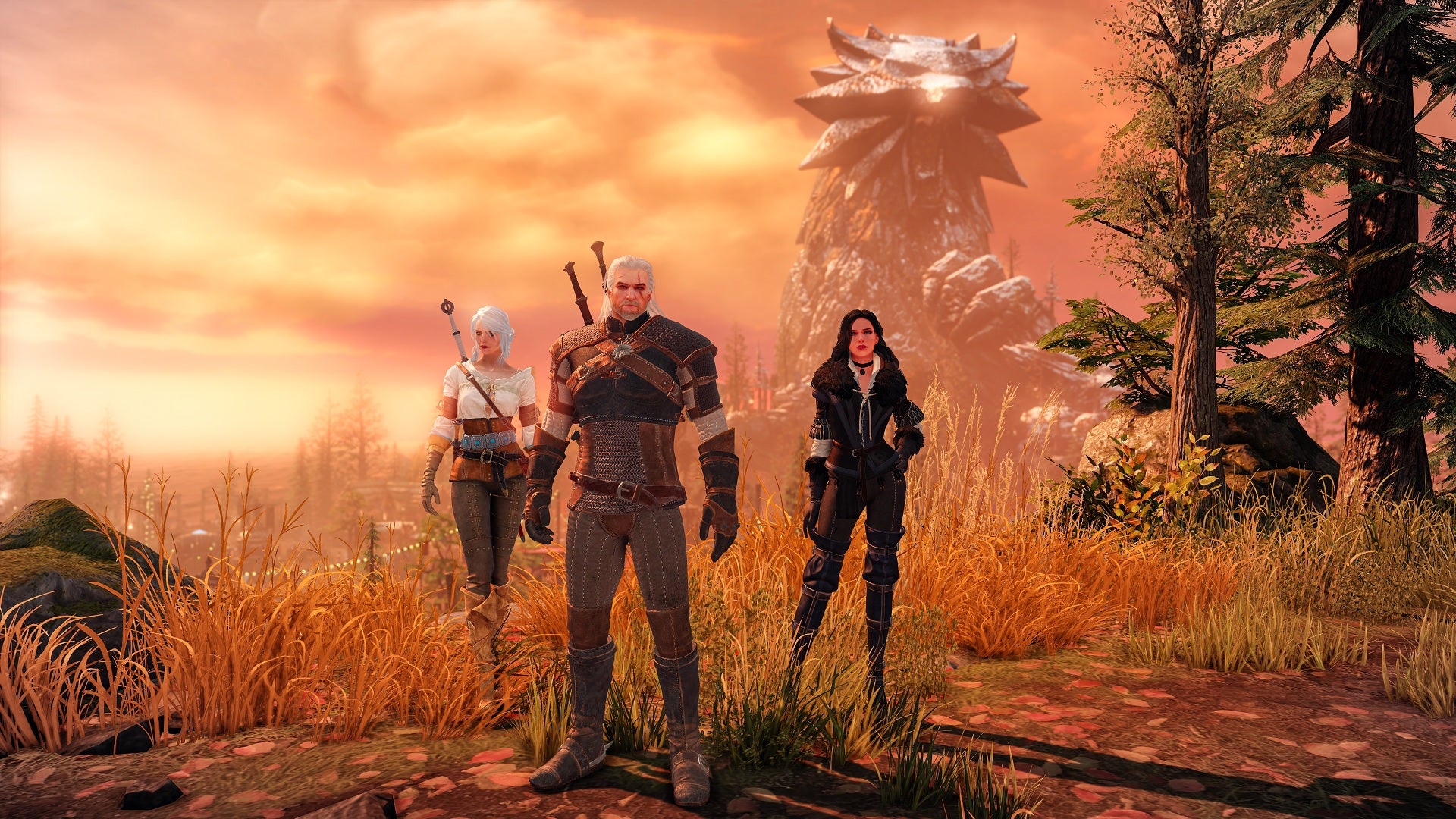 Gerlat, Ciri, and Yennefer on White Wolf Haven Island in Lost Ark