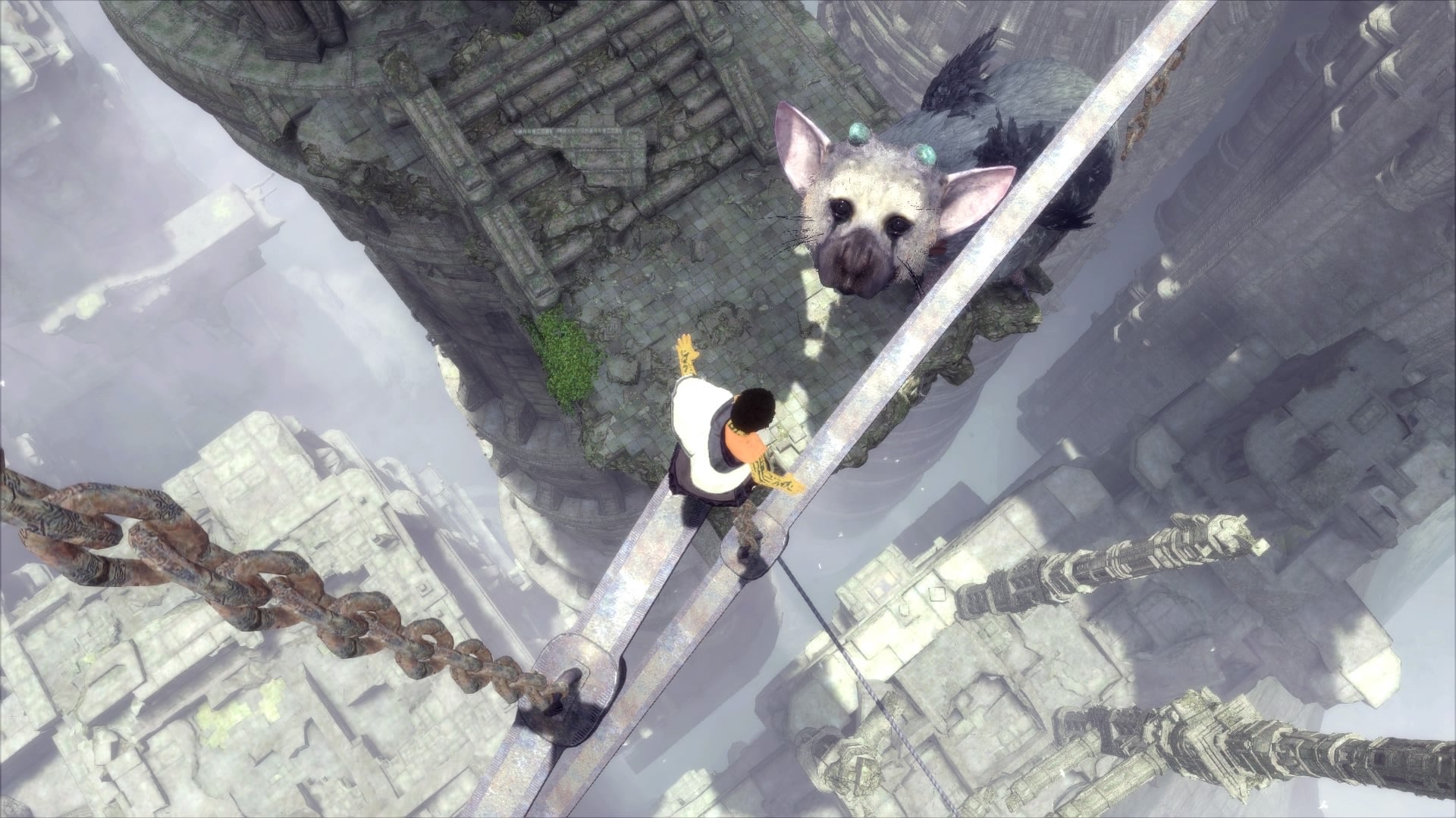 Image for The Last Guardian walkthrough part 10: Climb the spiral staircases, destroy the glass eyes, the leap of faith