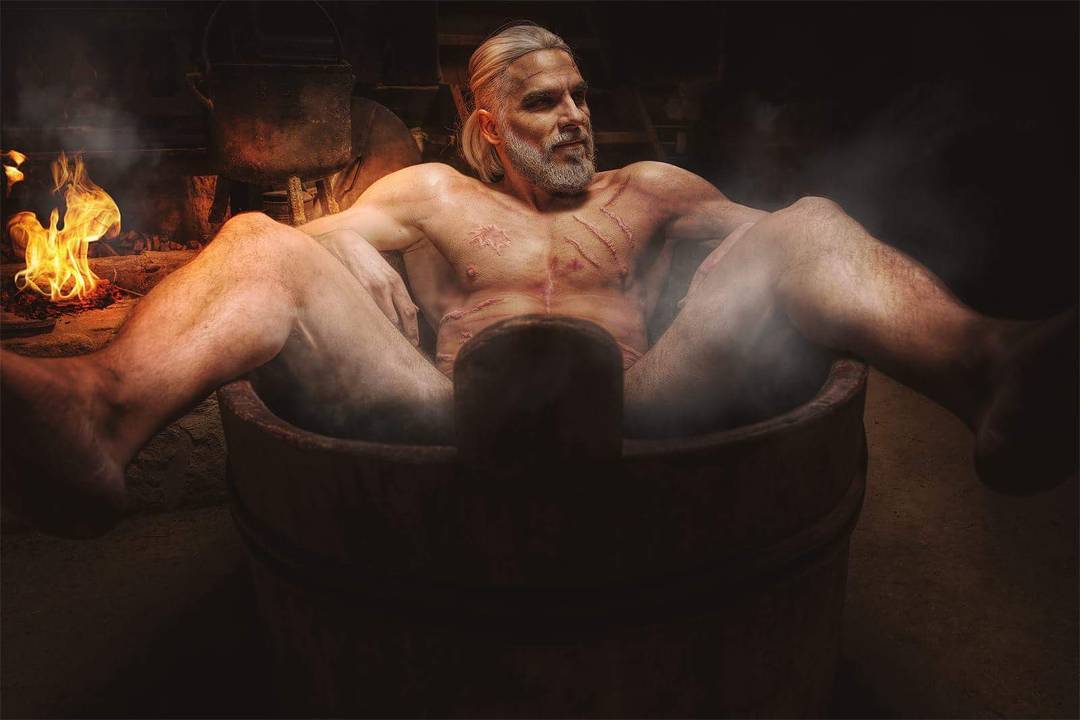 The Witcher 3 Cosplay Calendar Features Official Geralt Promo Model Famous Bathtub Shot Nipples Vg247