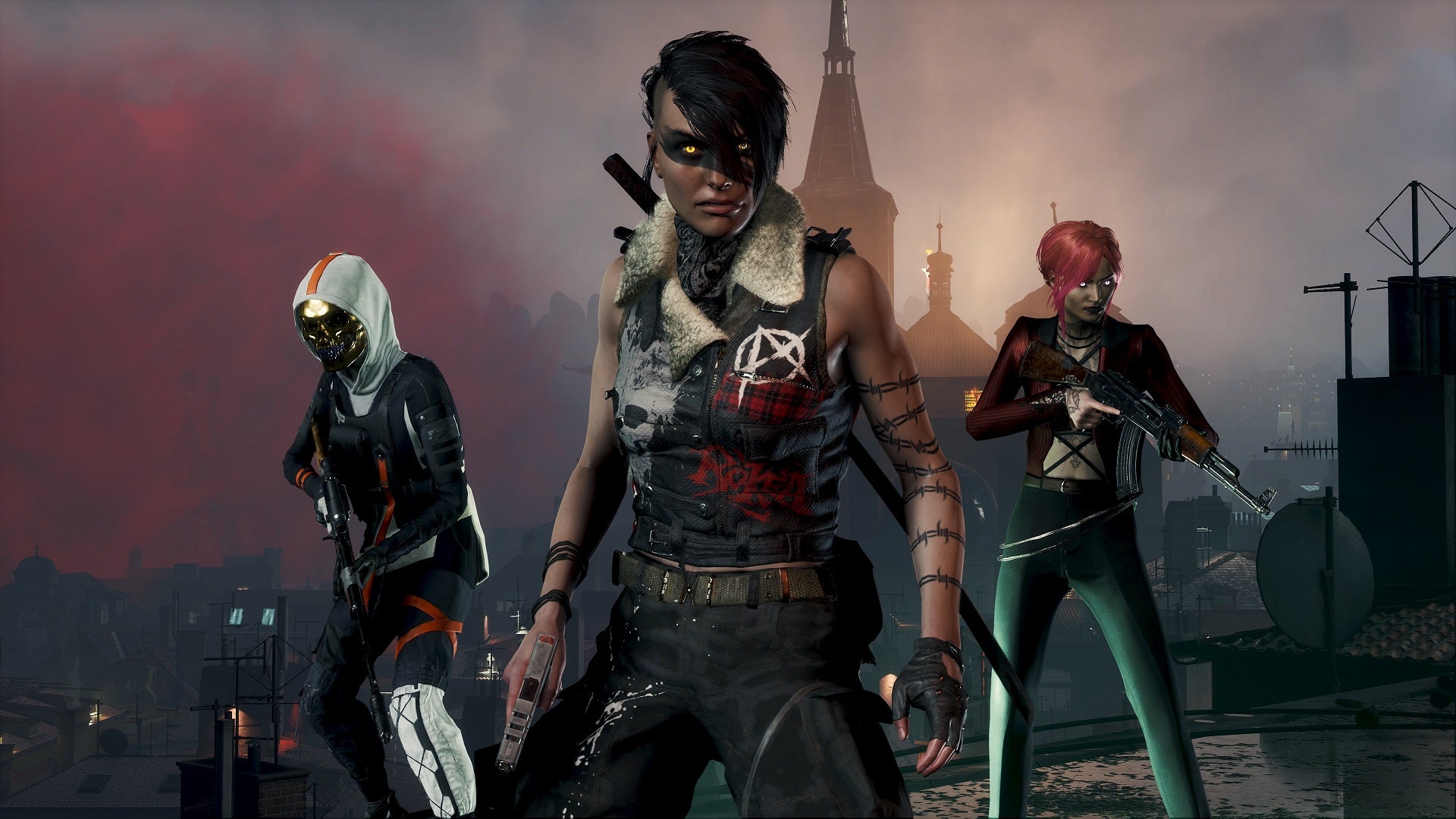 Three vampires in different outfits, facing the camera. A mix of punk, modern, and high tech.