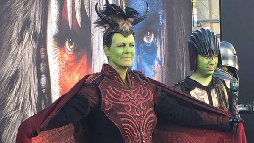 Image for Jamie Lee Curtis dressed up for the Warcraft premiere