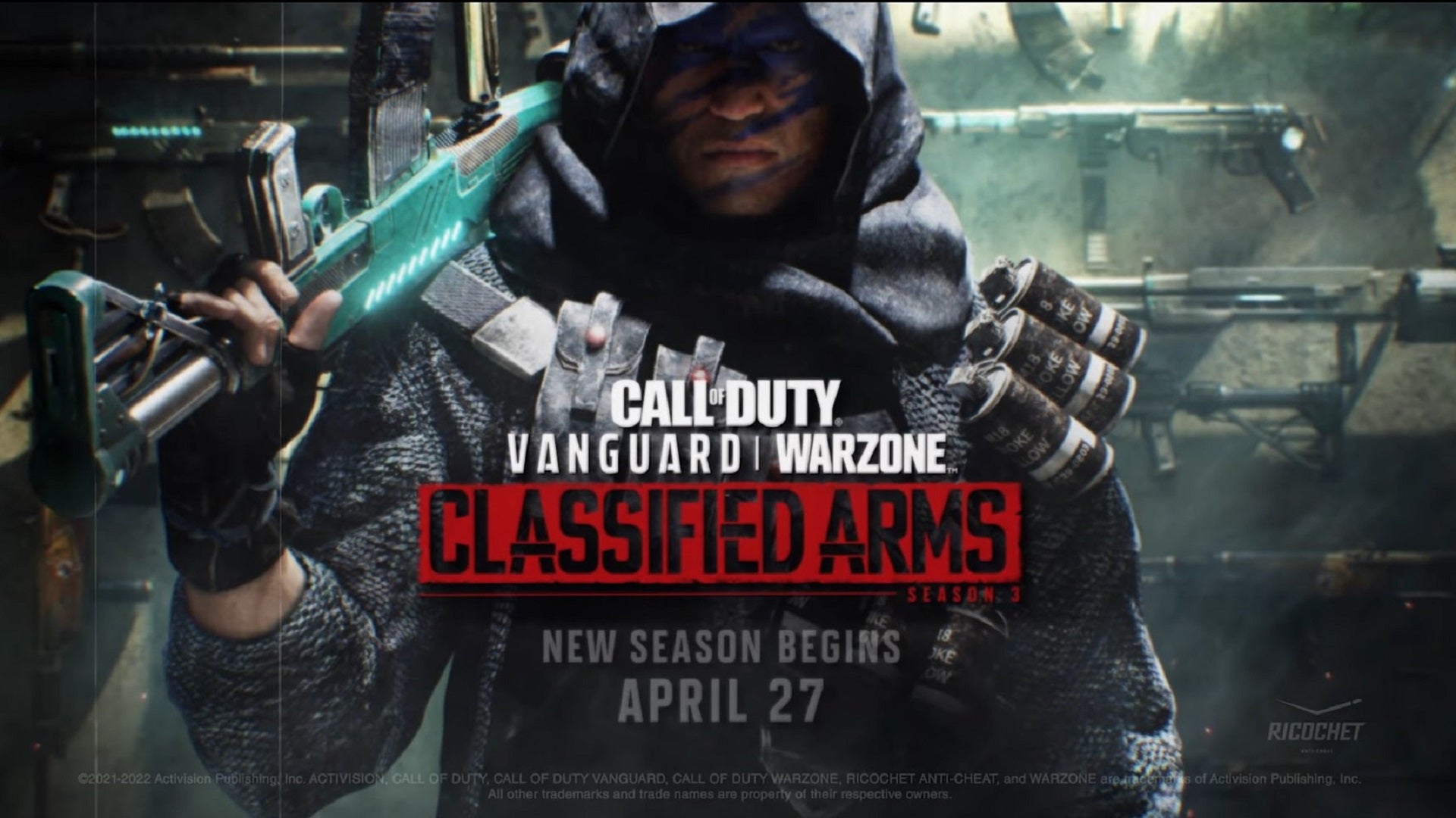 The Warzone season 3 promotional image, showing an armed soldier facing the camera with the April 27 release date below.