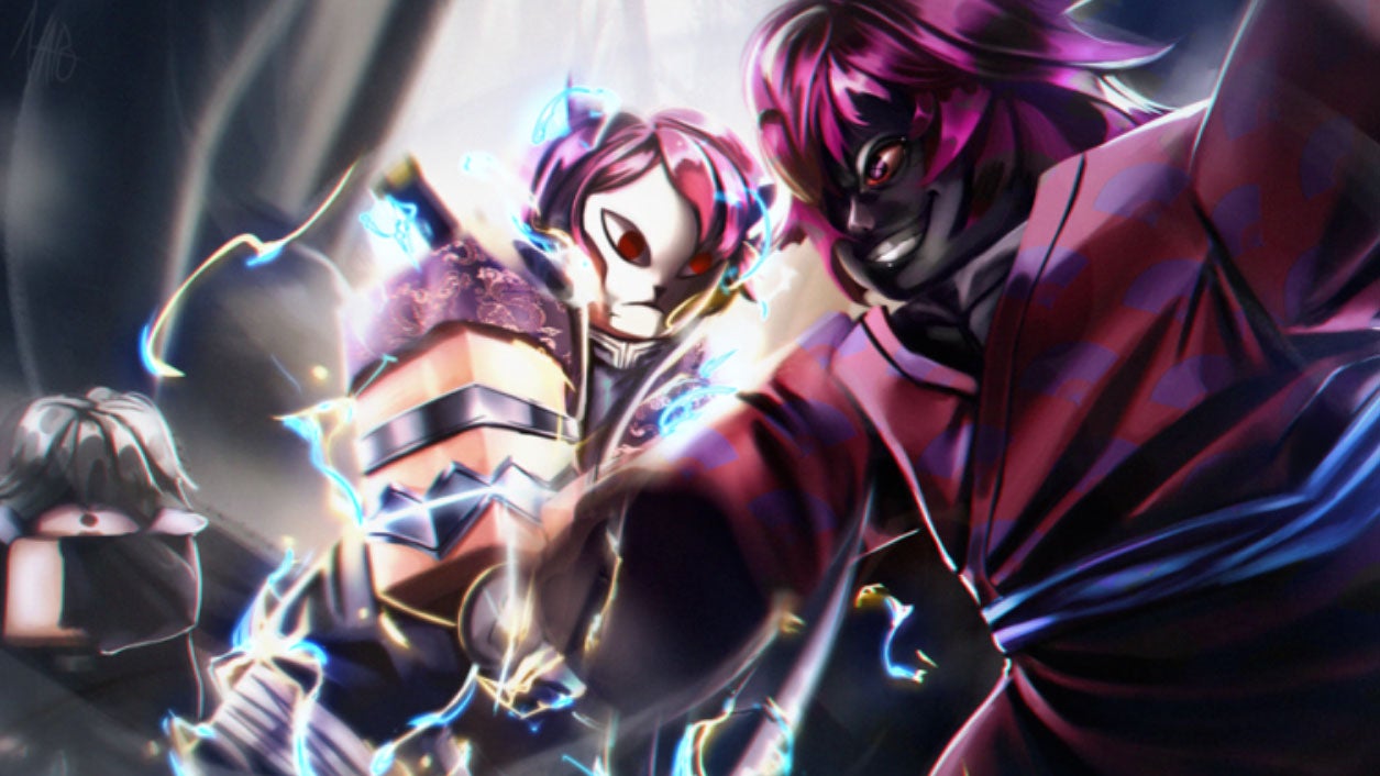 Artwork for Roblox game Wisteria showing two anime-style characters fighting
