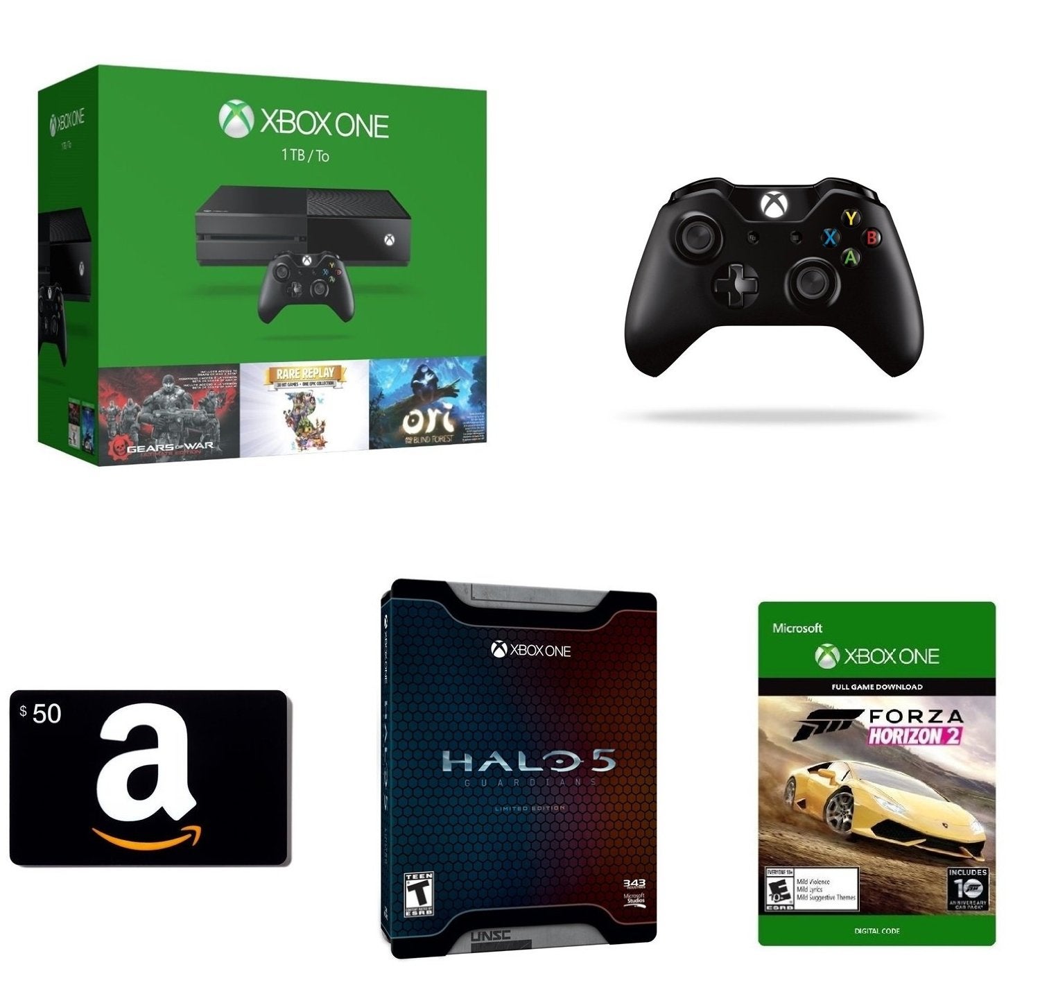 Image for Xbox One deal gets you five games, extra controller, $50 gift card for $370