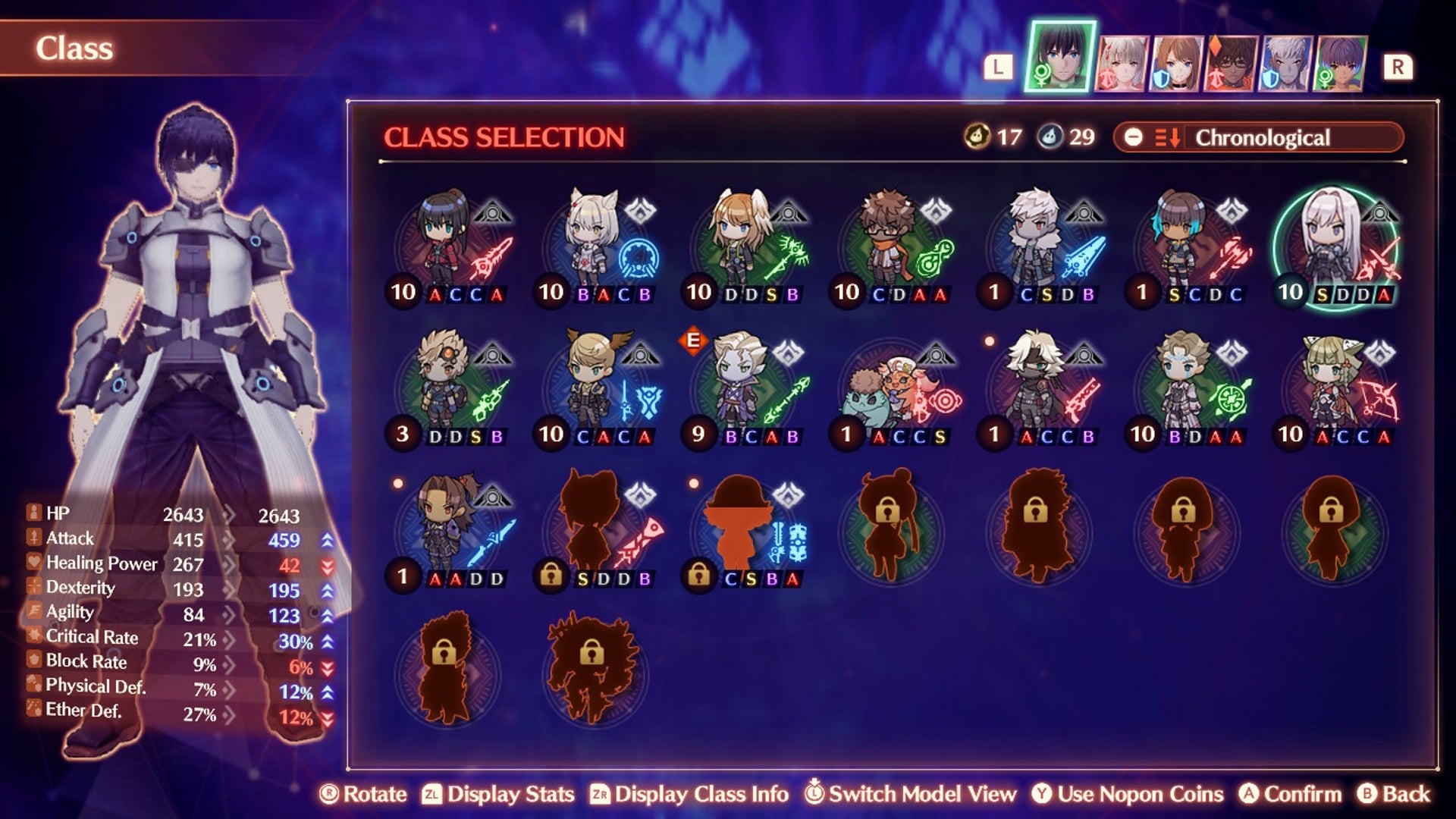 Xenoblade 3 arts: The Flash Fencer class selection screen