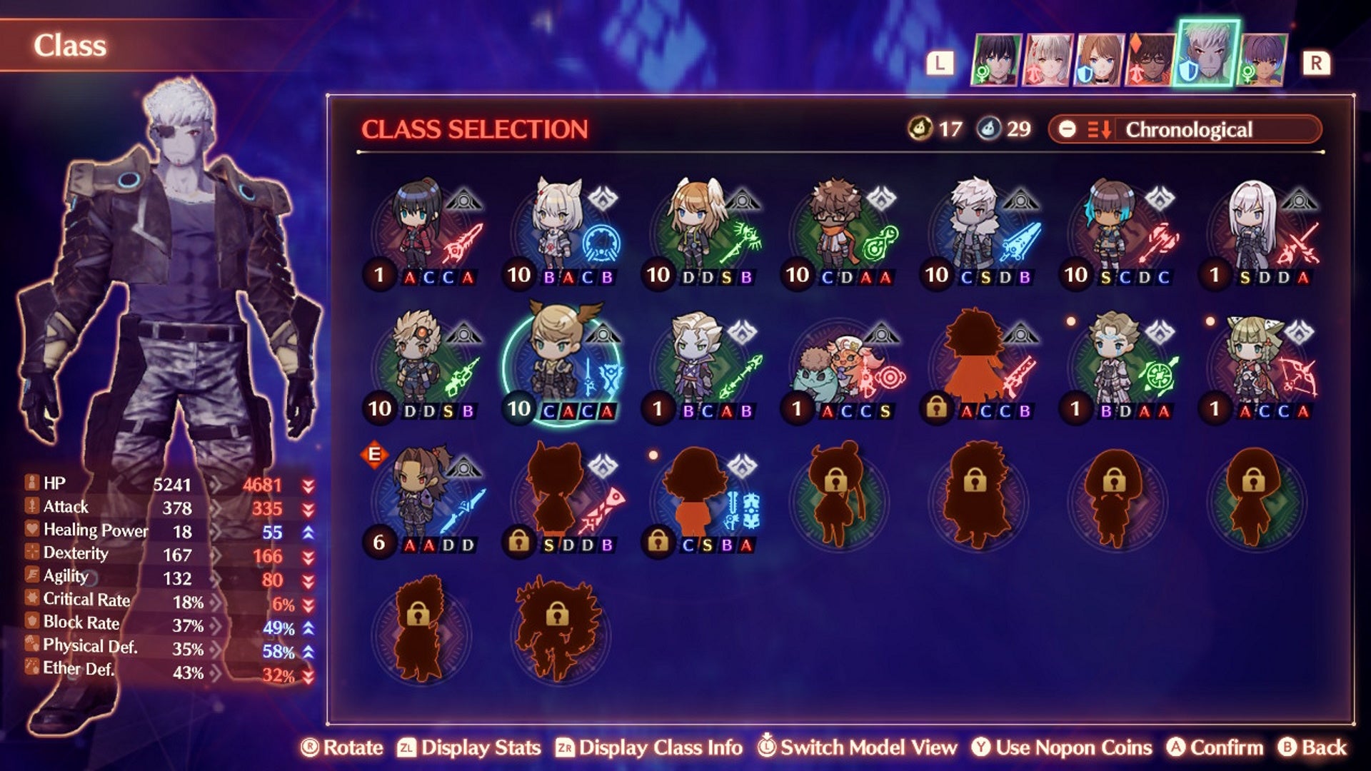 Xenoblade 3 arts: The Guardian Commander class selection screen