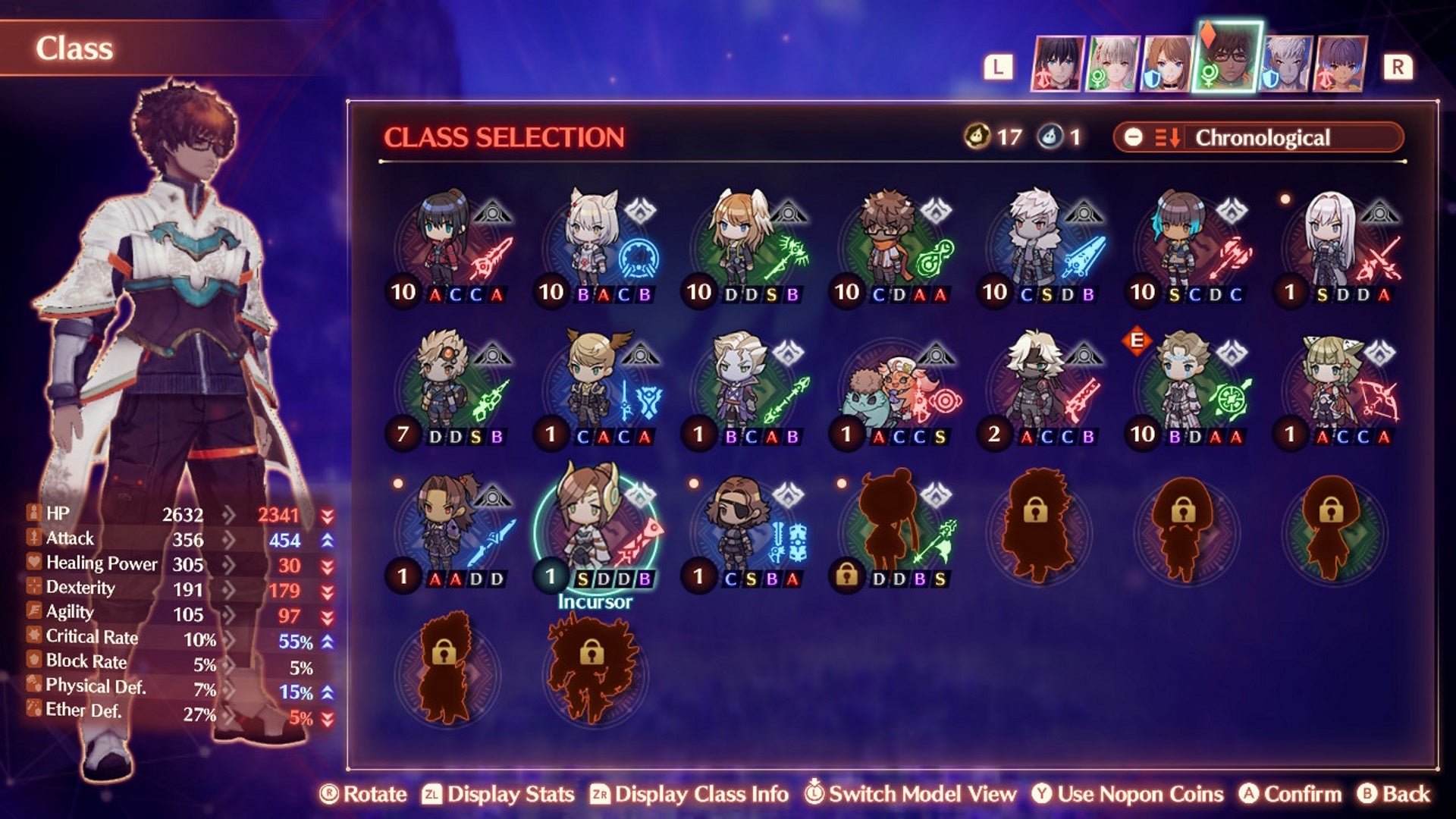 Xenoblade Chronicles 3 arts: The Incursor class on the class selection screen