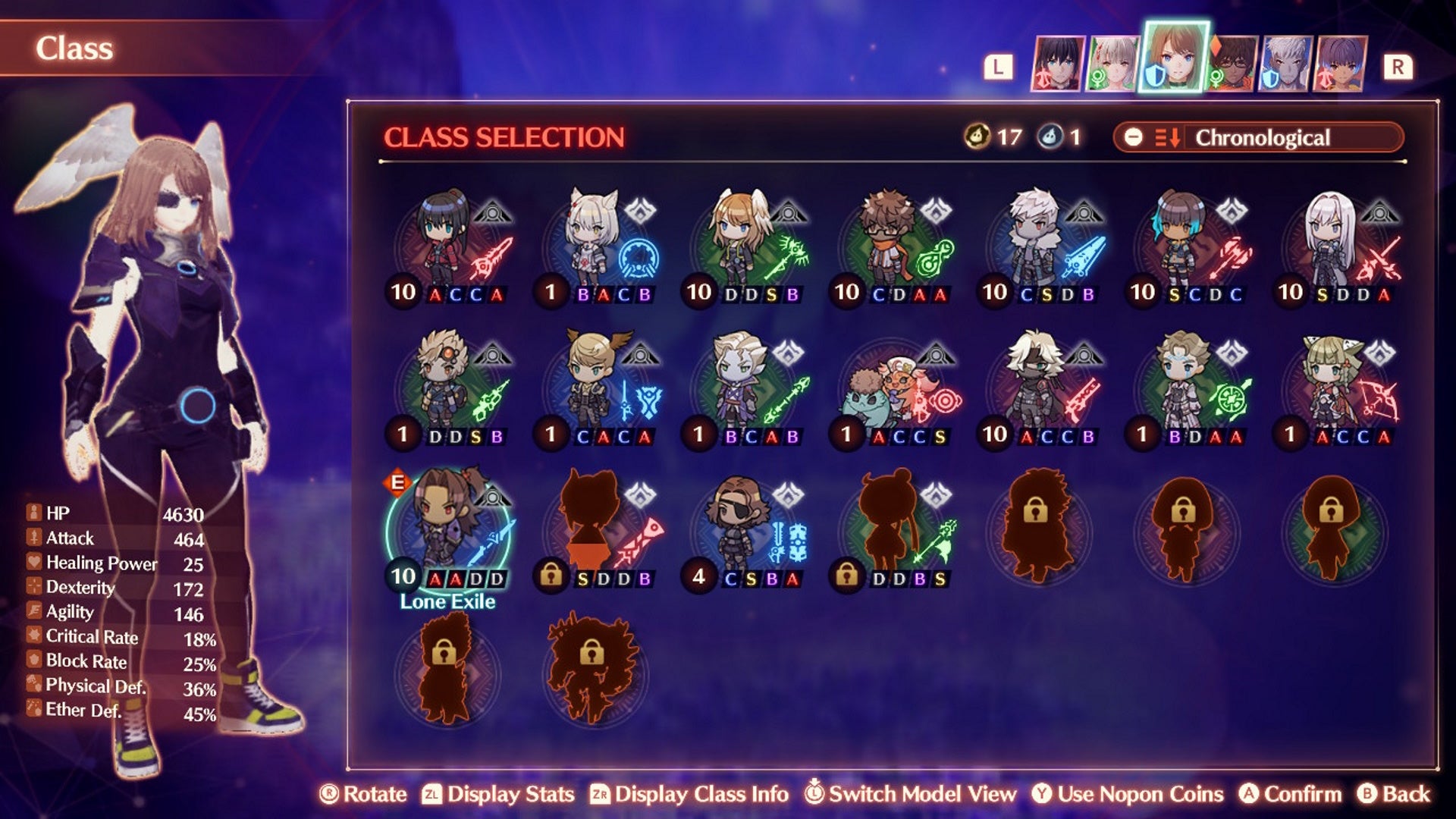 Xenoblade Chronicles 3 arts: The Lone Exile class on the class selection screen