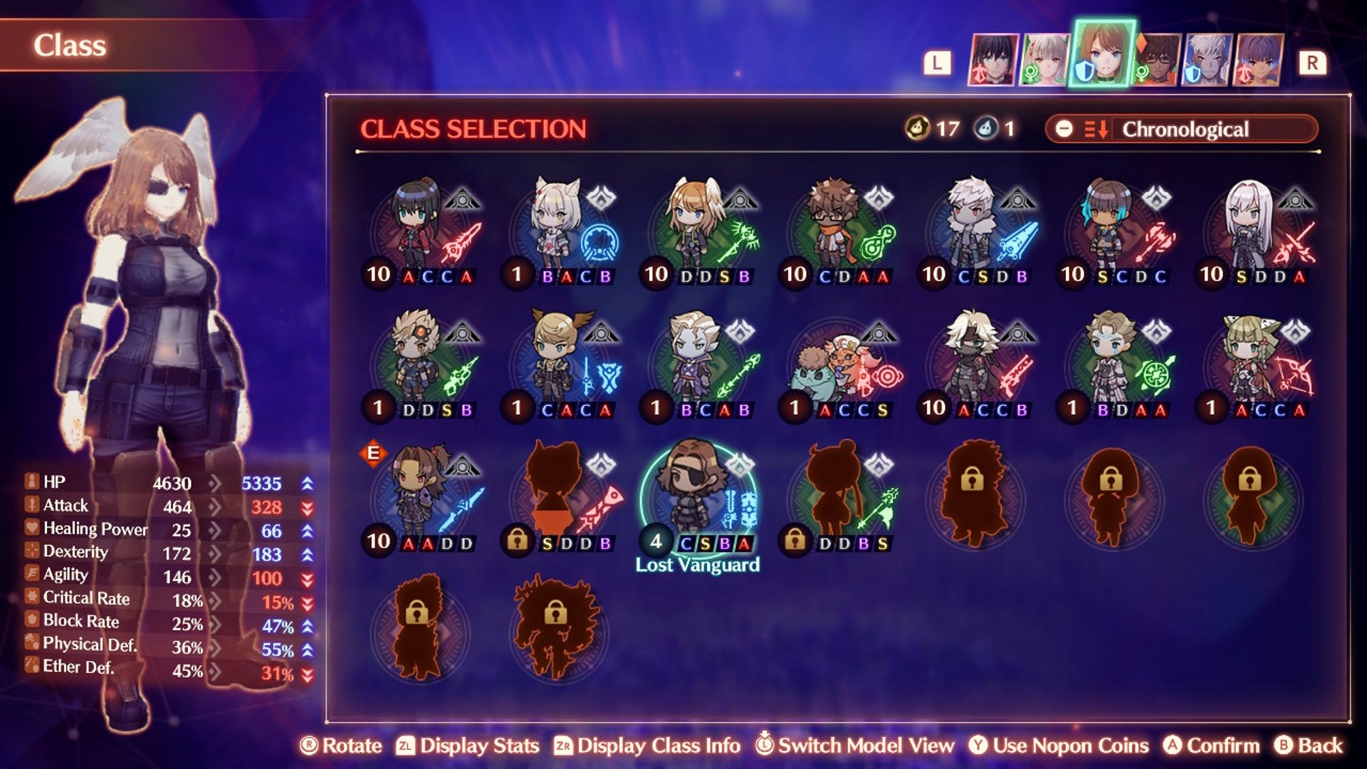 Xenoblade Chronicles 3 arts: The Lost Vanguard class on the class selection screen