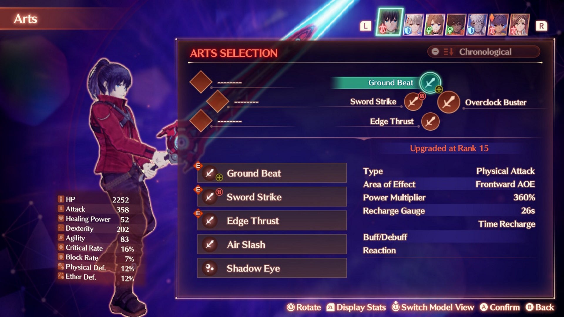Xenoblade Chronicles 3 Swordfighter art selection screen