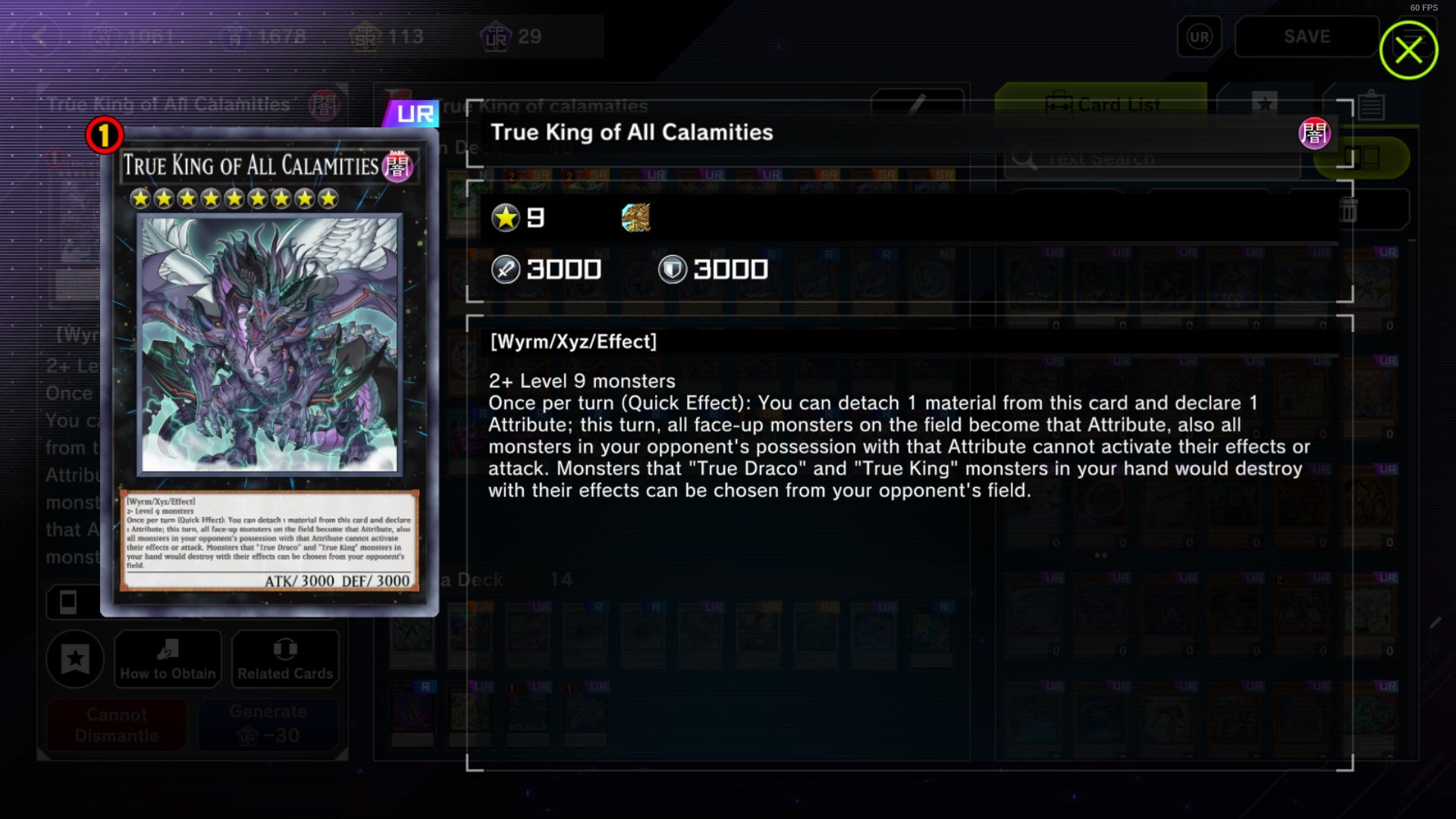 True King of All Calamities card with the text "Once per turn (Quick Effect): You can detach 1 material from this card and declare 1 Attribute; this turn, all face-up monsters on the field become that Attribute, also all monsters in your opponent's possession with that Attribute cannot activate their effects or attack. Monsters that 'True Draco' and 'True King' monsters in your hand would destroy with their effects can be chosen from your opponent's field."